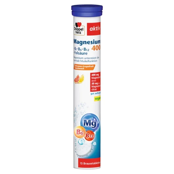 Magneziu 400mg + B1 + B6 + B12 + Acid Folic, 15 comprimate efervescente, Doppelherz