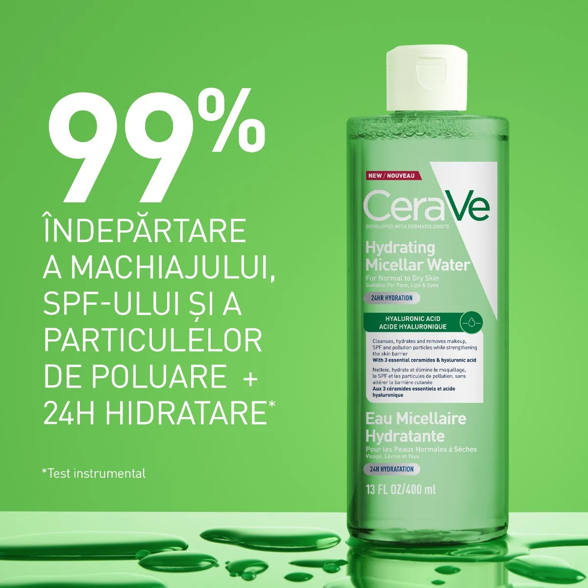 Apa micelara hidratanta pentru ten normal si uscat, 400ml, CeraVe