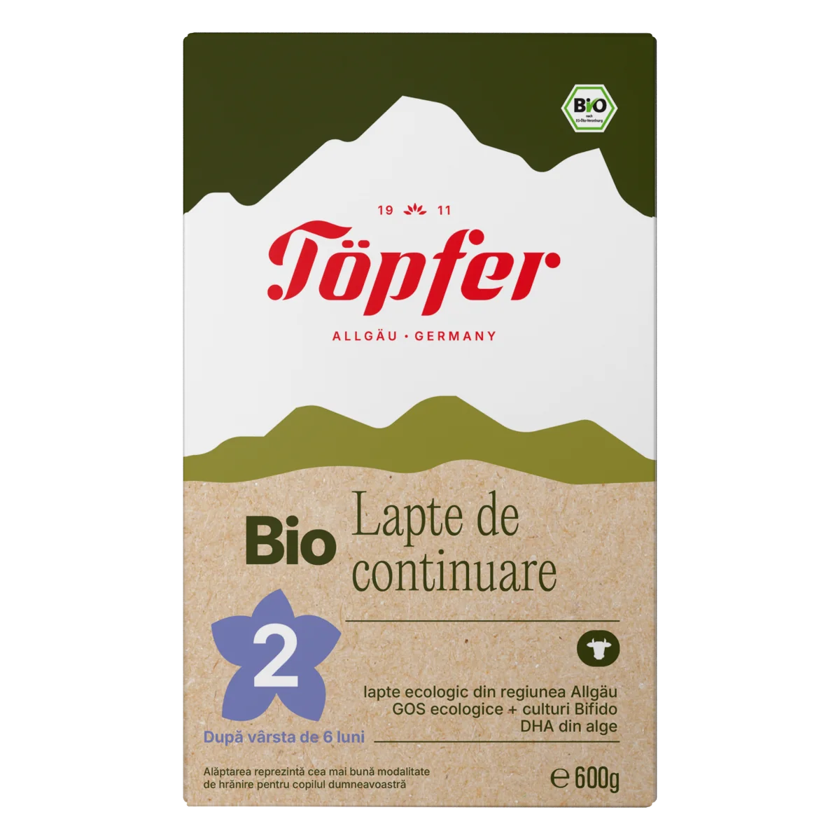 Lapte praf Bio 2 de la 6 luni, 600g, Topfer 