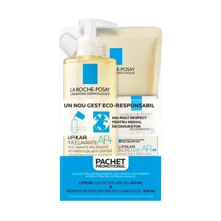 Pachet Ulei de spalate Lipikar Huile Lavante AP+ 400ml + Rezerva Lipikar Huile Lavante 400ml + Lipikar baume Light AP+M 15ml, La Roche-Posay
