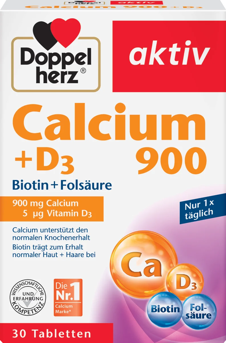 Calciu 900mg + D3 + Biotina + Acid folic Aktiv, 30 comprimate, Doppelherz