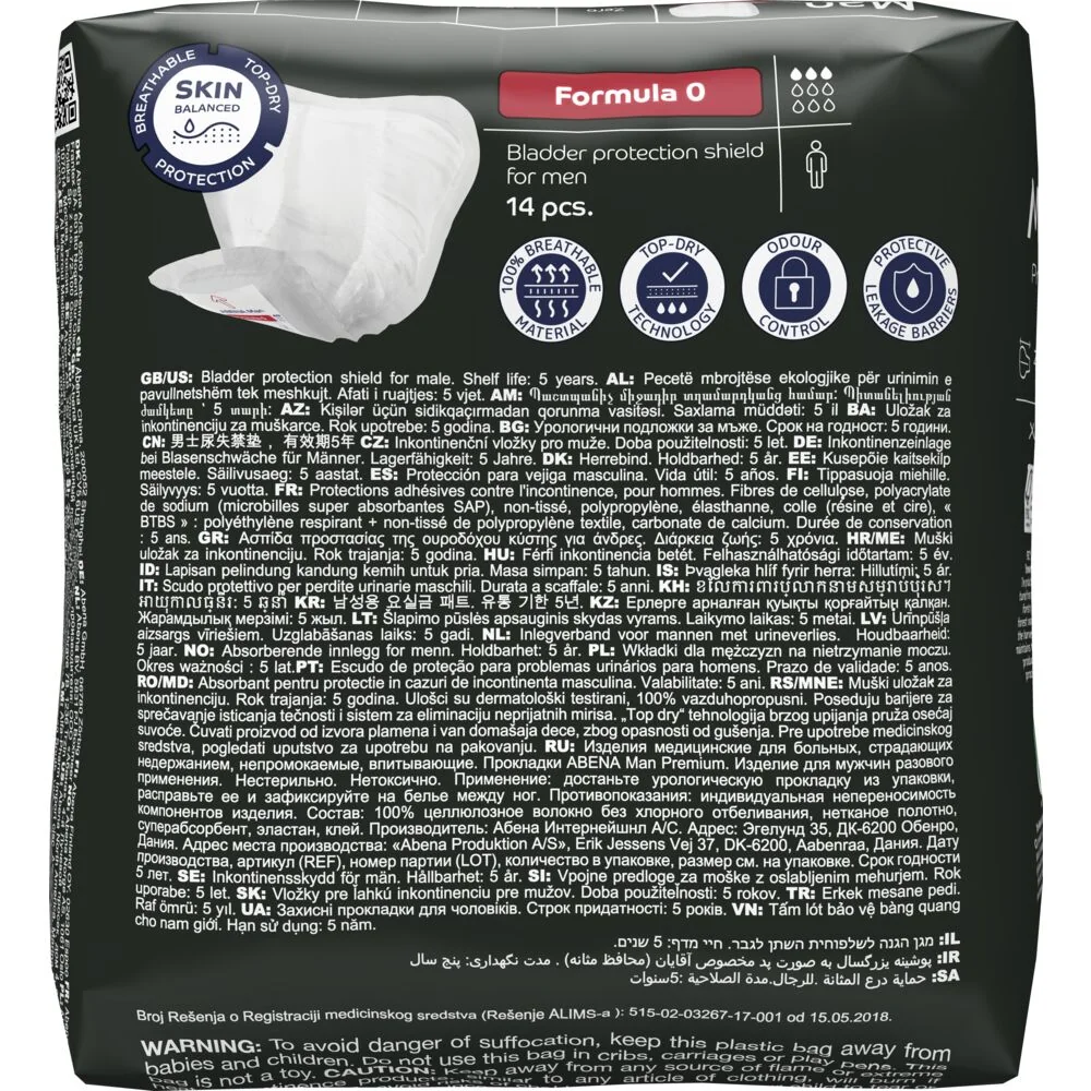 Absorbante masculine Premium Man Formula 0 cu absorbtie 300ml, 14 bucati, Abena