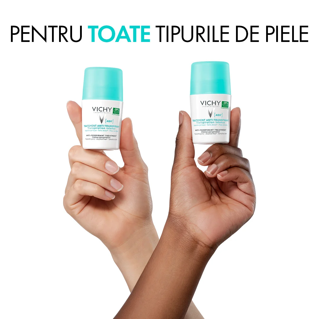 Deodorant roll-on Antiperspirant cu parfum impotriva transpiratiei intense 48h, 50ml, Vichy