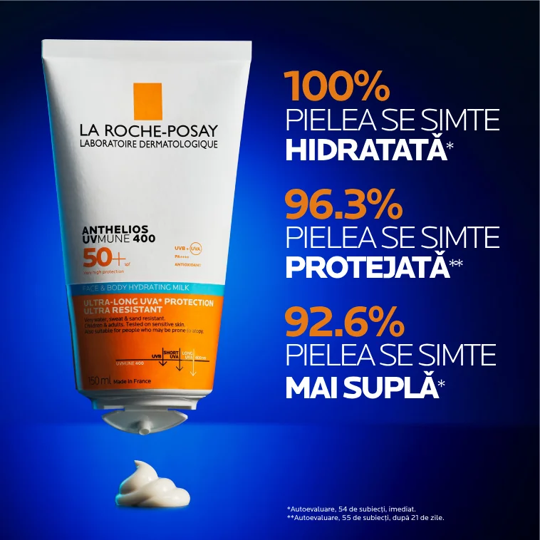 Lapte hidratant pentru fata si corp pentru pielea cu tendinta atopica a copiilor Anthelios UVMUNE 400 SPF50+, 150ml, La Roche-Posay