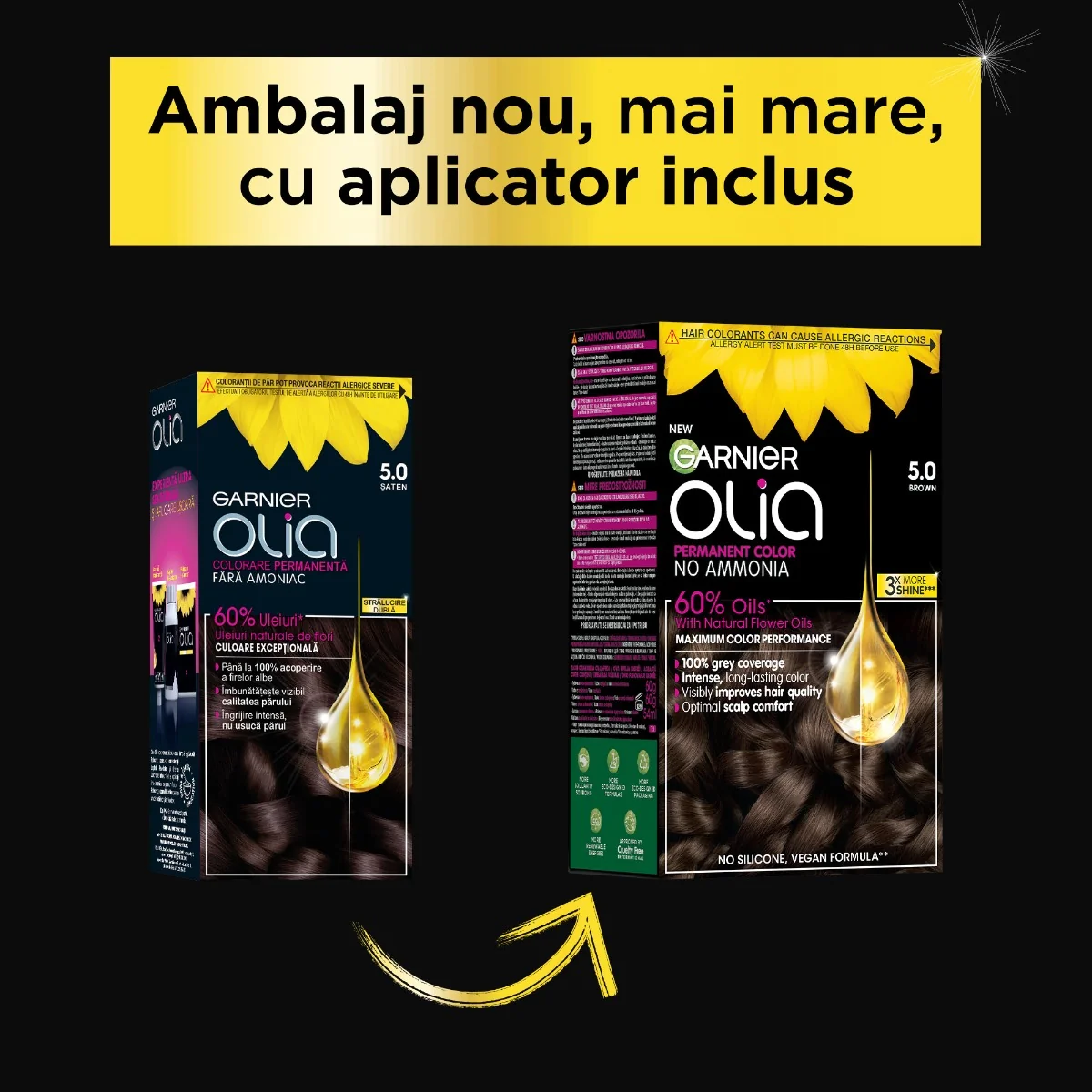 Vopsea de par permanenta fara amoniac 5.0 Brown Olia, 174ml, Garnier