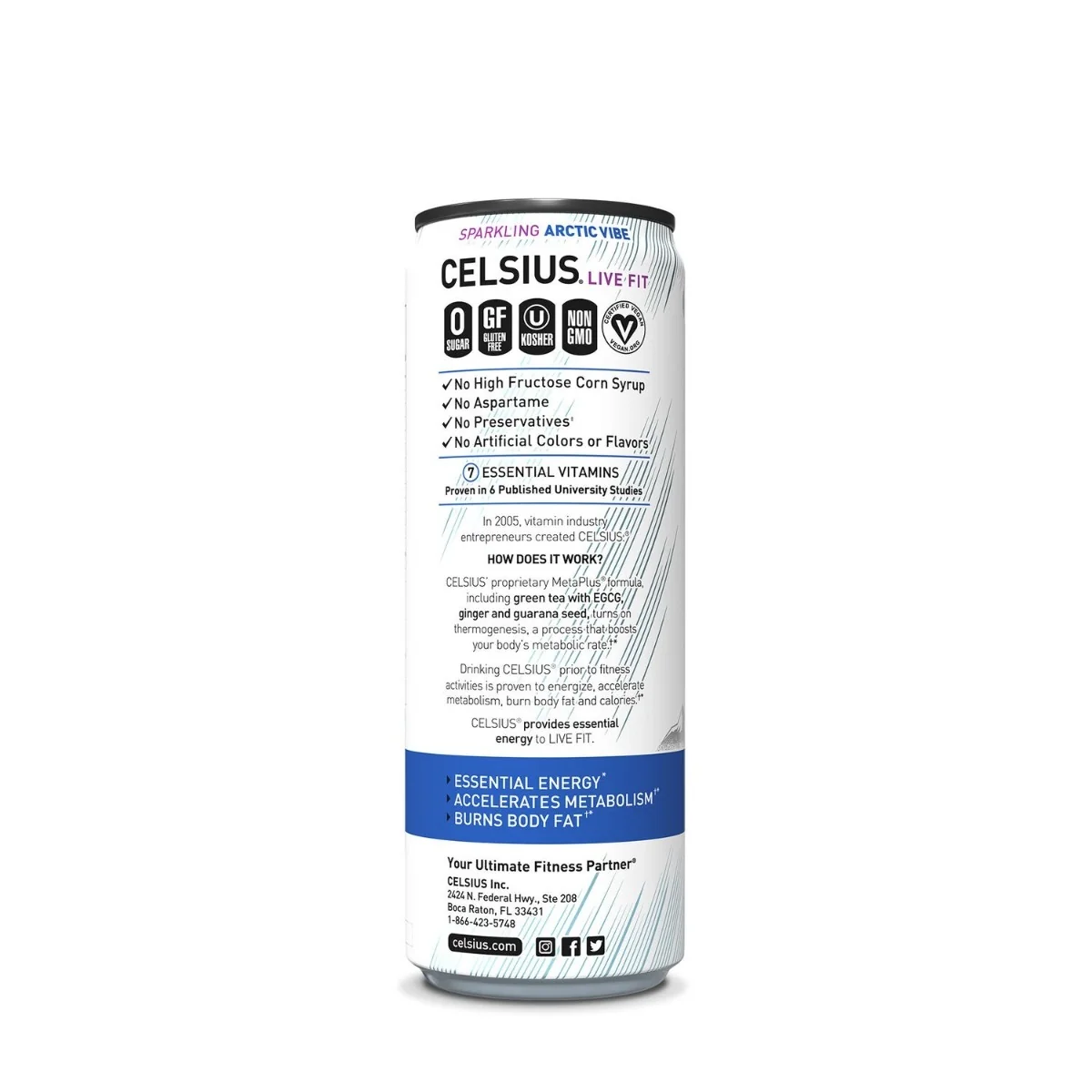 Bautura energizanta carbogazoasa cu aroma racoritoare de fructe de padure, 355ml, Celsius