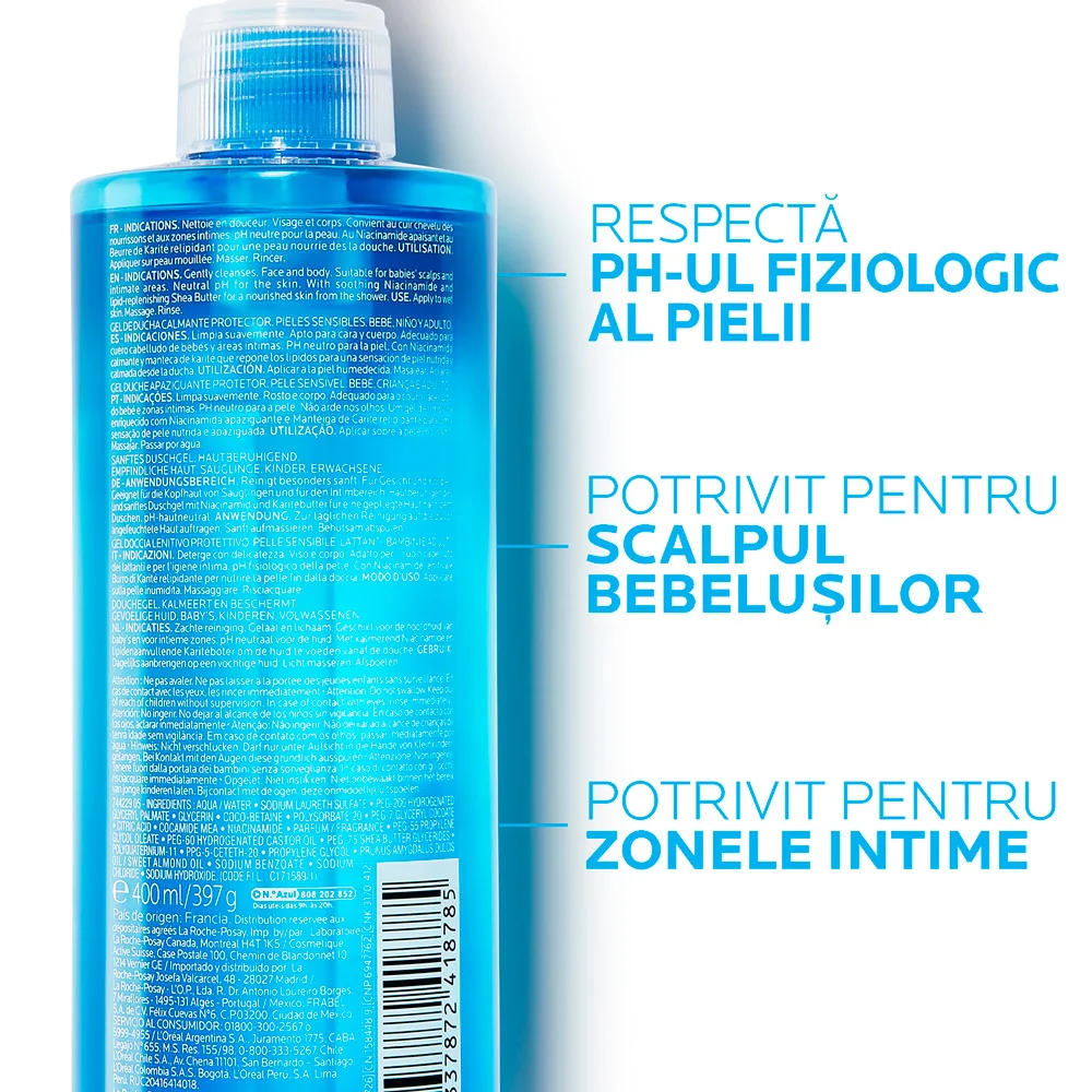 Gel de curatare pentru piele sensibila sau uscata bebelusi copii si adulti Lipikar, 400ml, La Roche-Posay