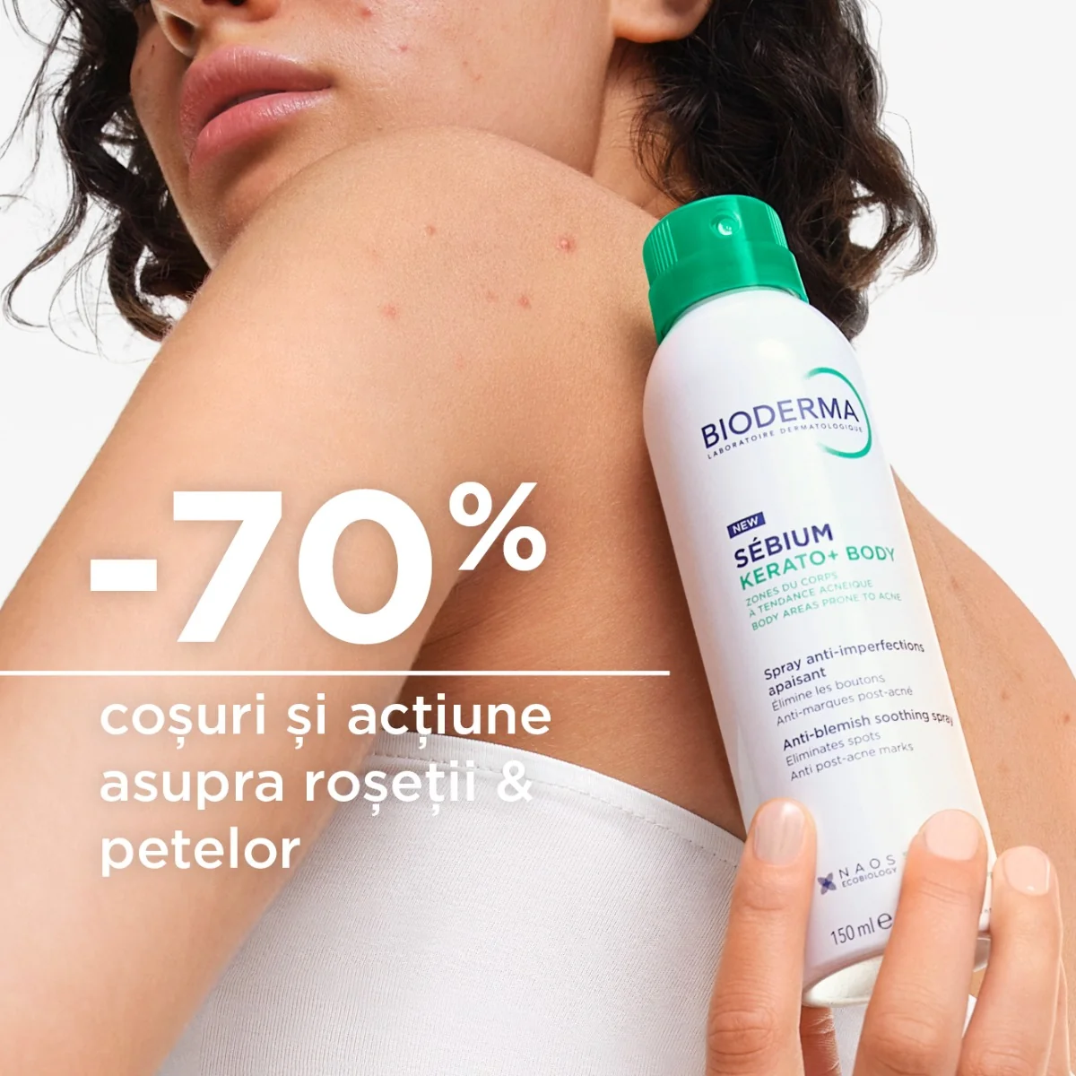 Spray de corp calmant anti-imperfectiuni Kerato+ Sebium, 150ml, Bioderma