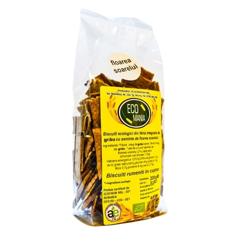 Biscuiti integrali cu seminte de floarea soarelui Bio, 200g, Ecomania