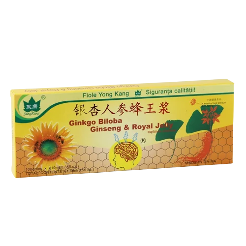 Ginkgo Biloba, Ginseng si Royal Jelly, 10 fiole, Yongkang International