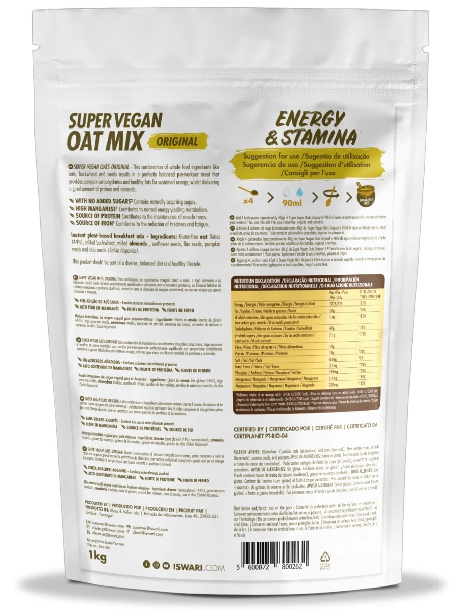 Mix Super Vegan bio din ovaz si seminte, 1000g, Iswari