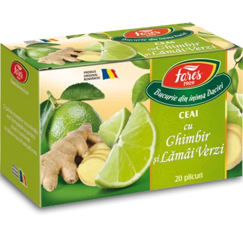 Ceai cu Ghimbir si lamai verzi, 20 plicuri, Fares