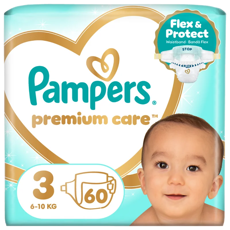 Scutece Premium Care Nr.3 6-10kg, 60 bucati, Pampers