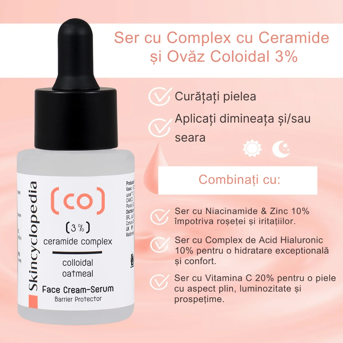 Ser facial cu 3% complex ceramide si ovaz coloidal, 30ml, Skincyclopedia