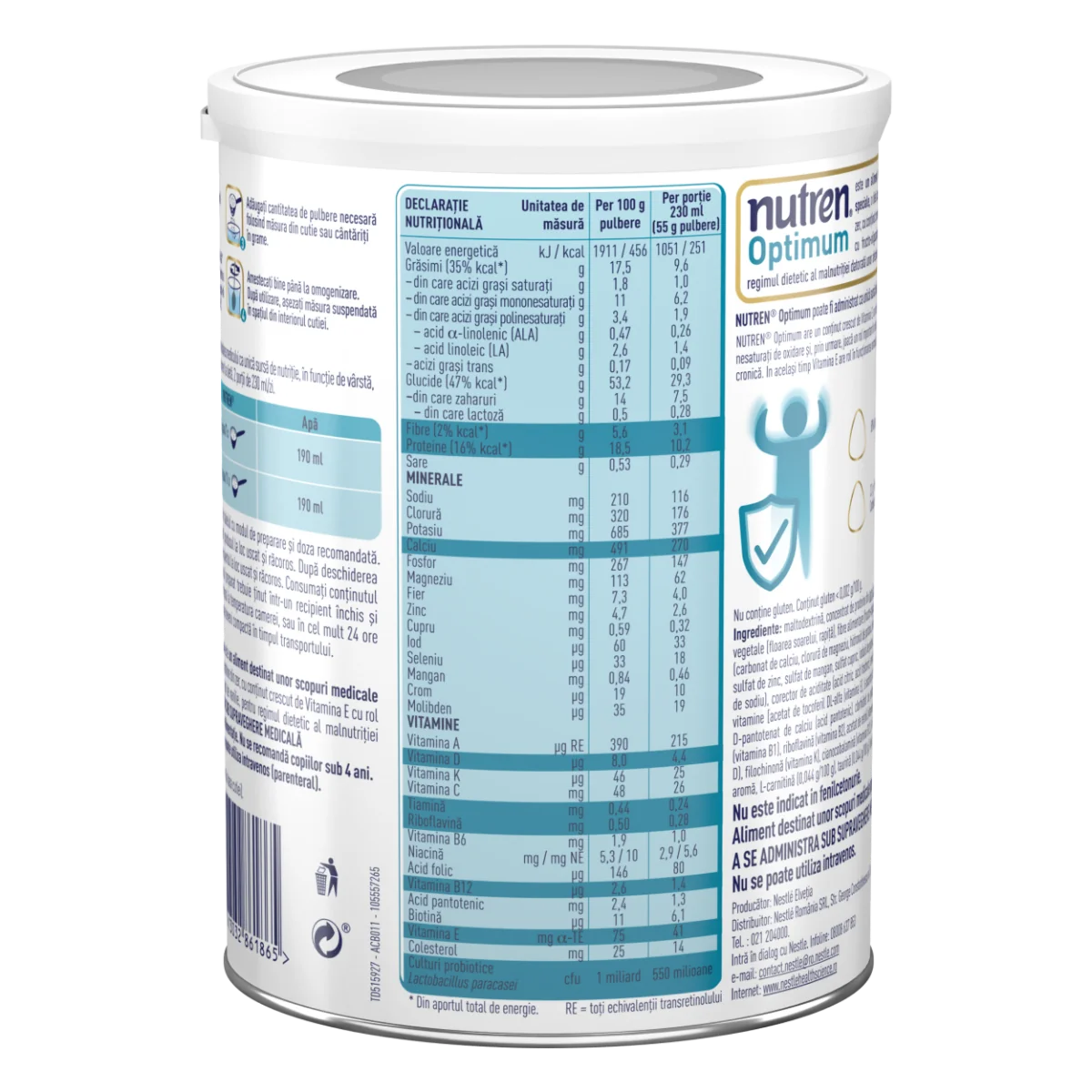 Lapte praf Nutren Optimum +4 ani, 400g, Nestle