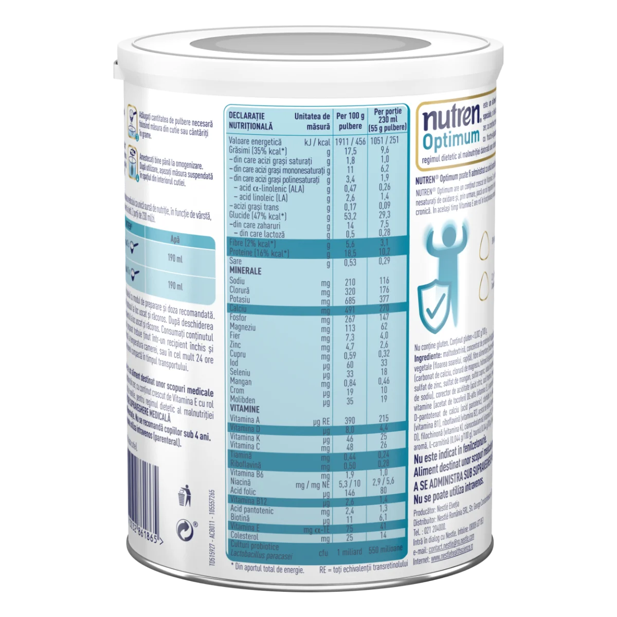 Lapte praf Nutren Optimum +4 ani, 400g, Nestle
