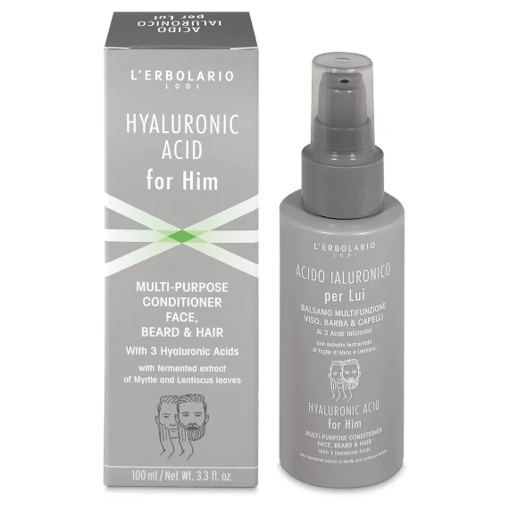 L'Erbolario Balsam multifunctional pentru fata, barba si par Acid hialuronic barbati, 100ml