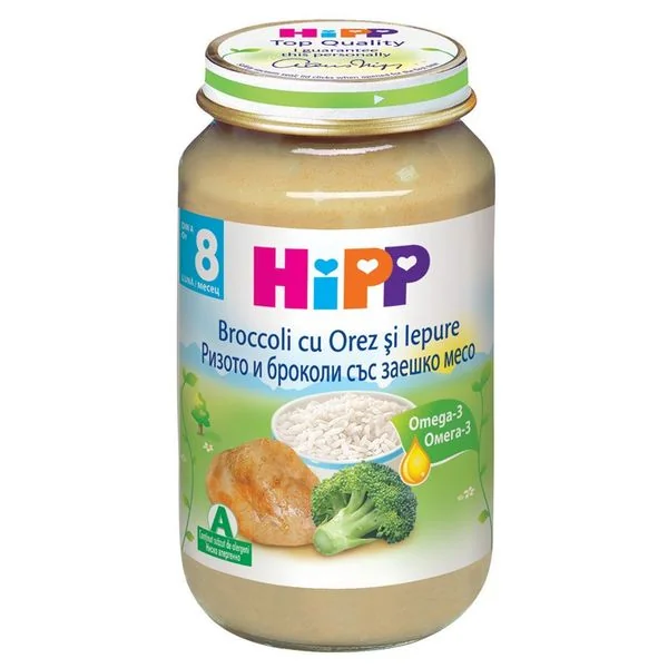 Piure de iepure cu brocoli si risotto, 220g, HiPP