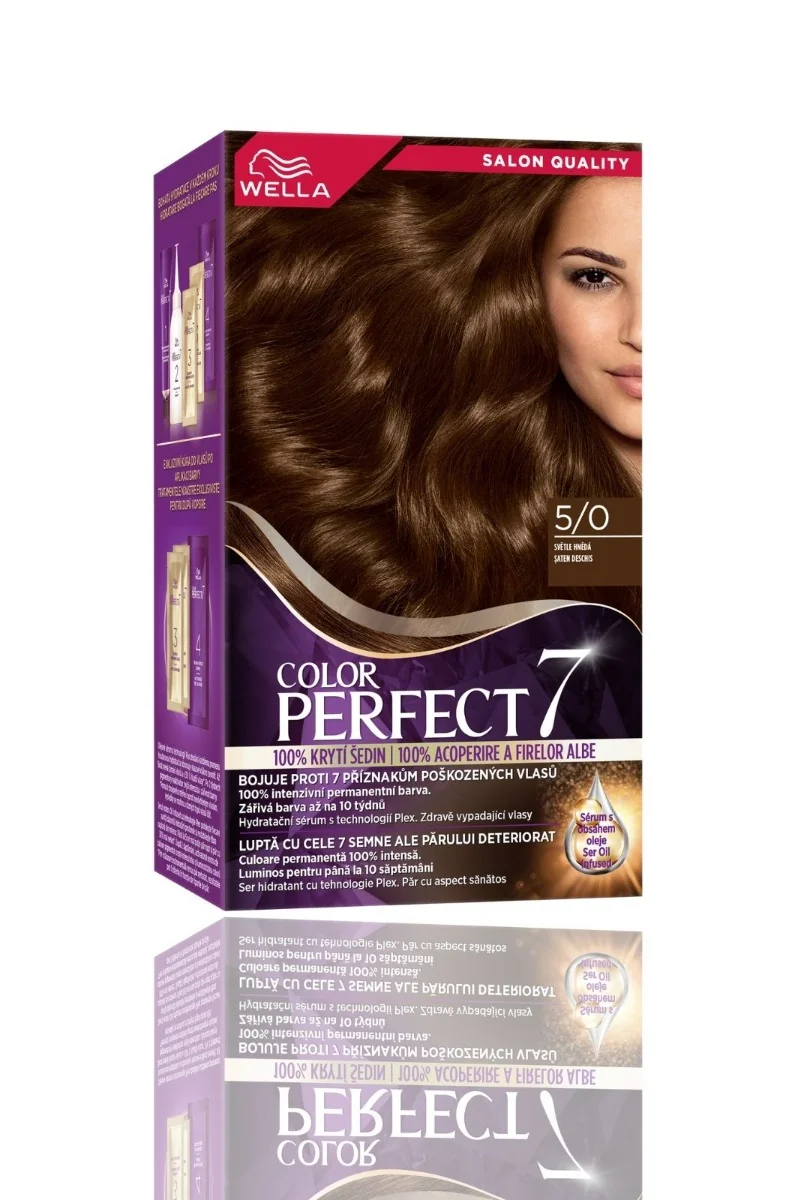 Vopsea de par permanenta Saten Deschis 5/0 Color Perfect, 135ml, Wella