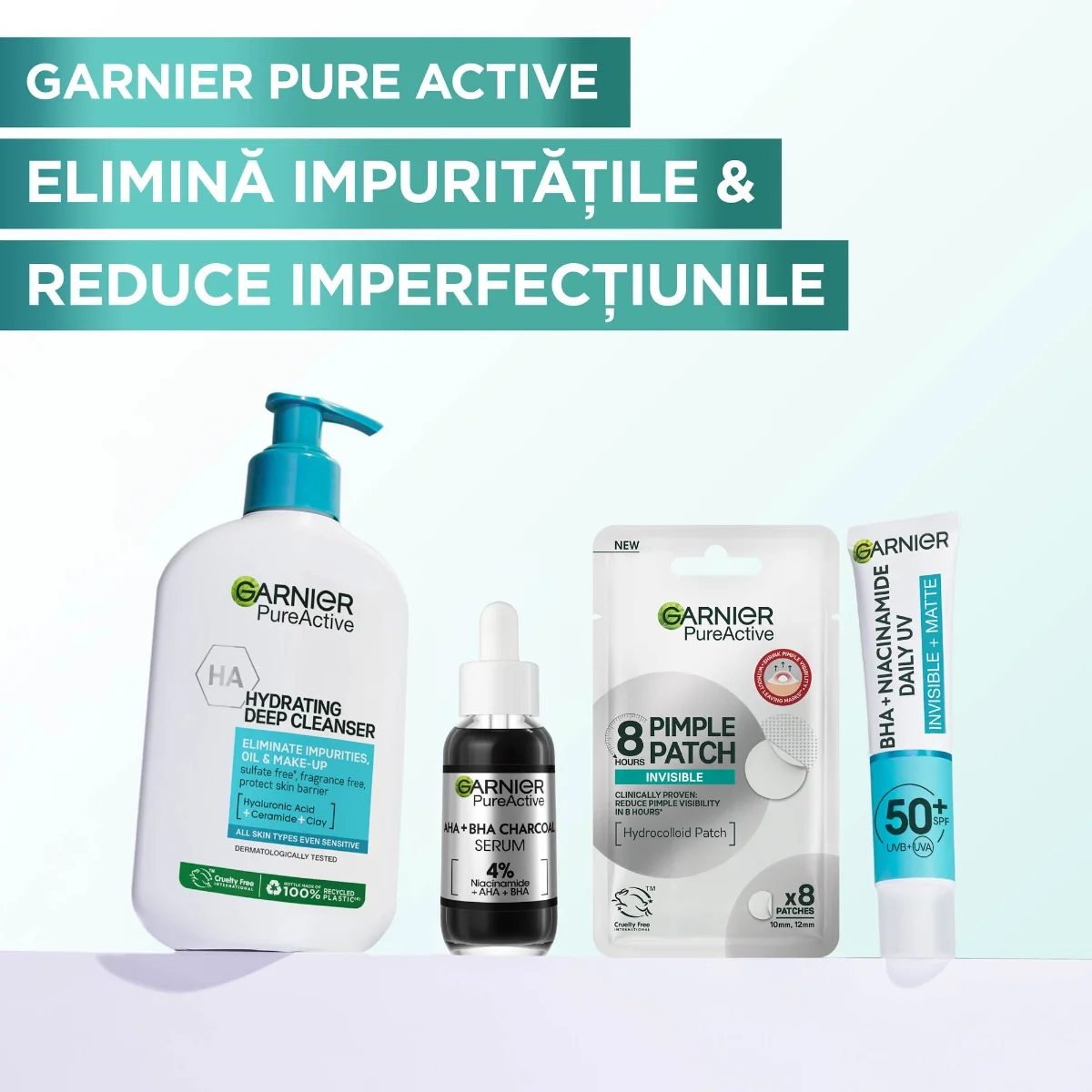 Plasturi hidrocoloidali Pure Active pentru cosuri, 8 bucati, Garnier