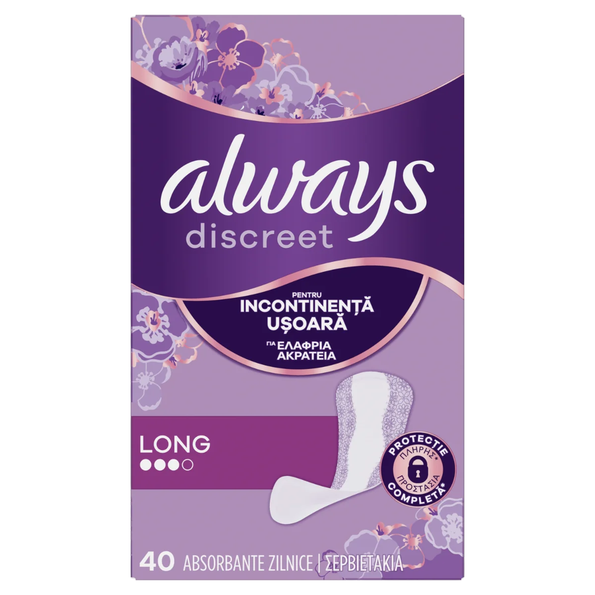 Absorbante pentru incontinenta urinara Discreet Long, 40 bucati, Always
