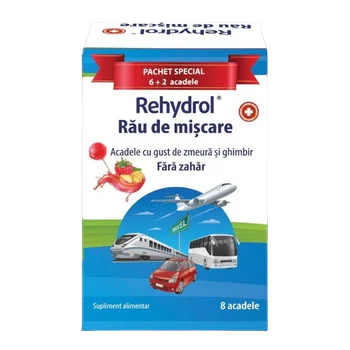 Rehydrol rau de miscare acadele cu aroma de zmeura fara zahar, 8 acadele, MBA Pharma