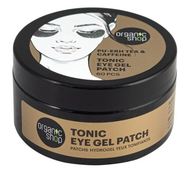 Plasturi cu gel tonice pentru ochi Caffeine & Pu-erh Tea, 60 bucati, Organic Shop