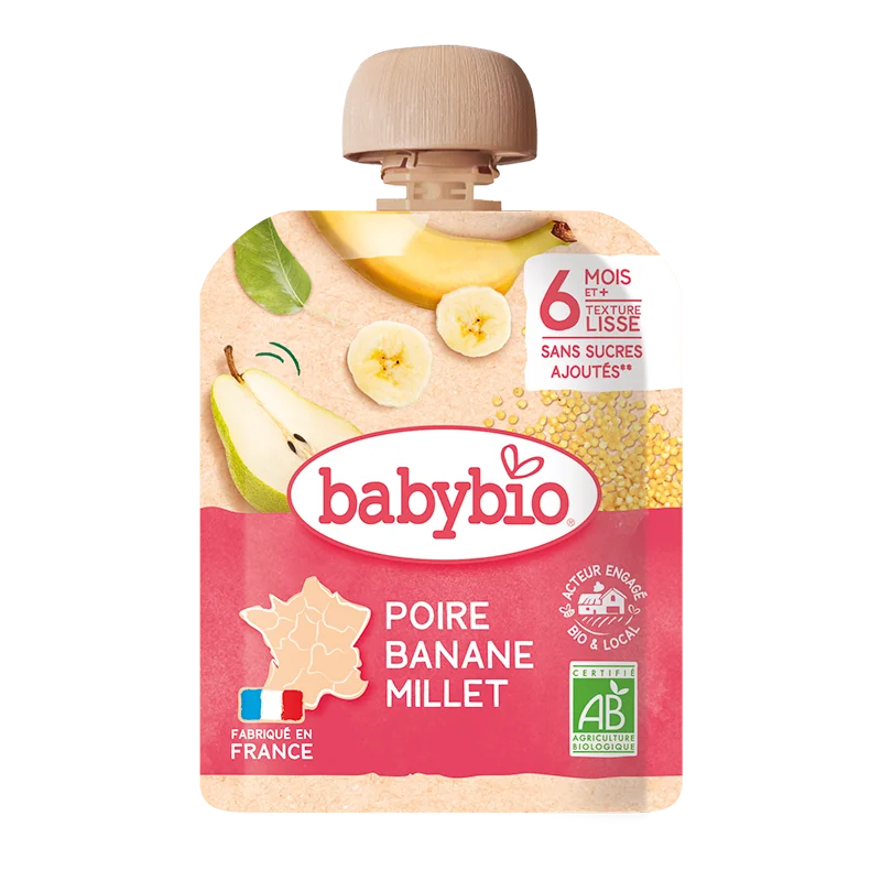 Piure de pere cu banane si mei, 90g, BabyBio