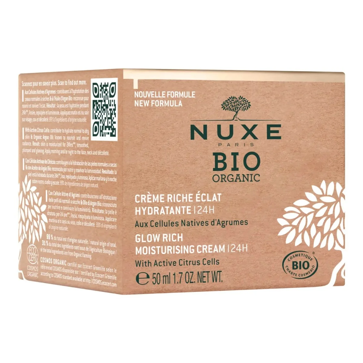 Crema hidratanta cu efect iluminator pentru ten normal spre uscat Bio Organic, 50ml, Nuxe