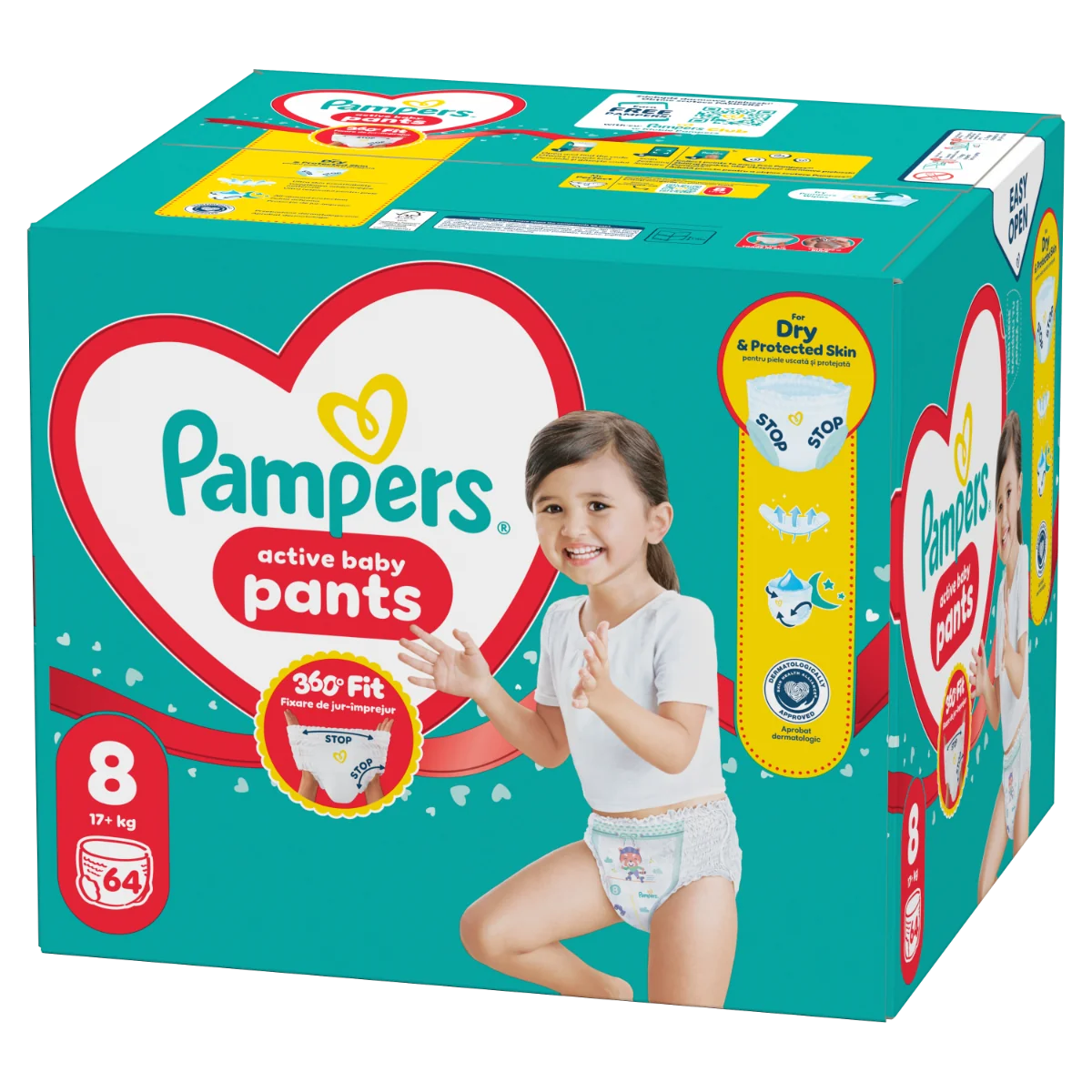 Scutece-chilotel Active Baby Pants Mega Box Marimea 8 pentru +17kg, 64 bucati, Pampers