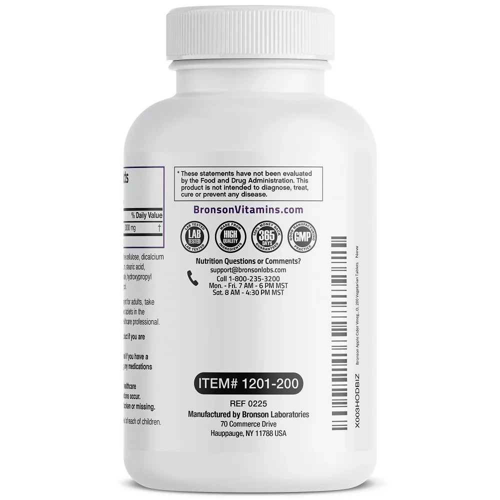 Otet din cidru de mere 3000mg, 200 tablete, Bronson Laboratories