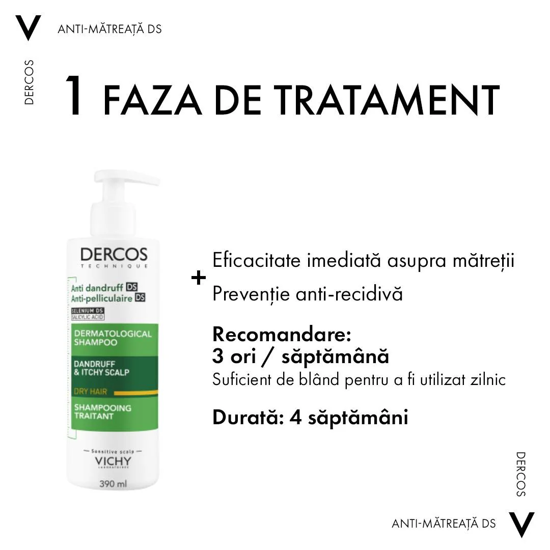 Sampon tratament anti-matreata uscata Dercos, 390ml, Vichy