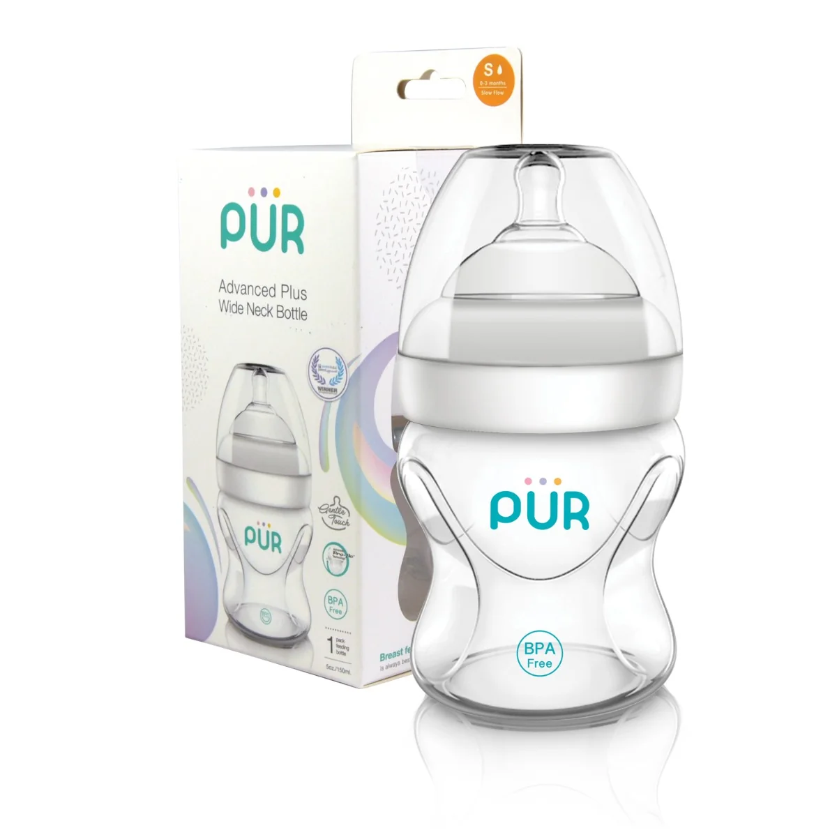 Biberon cu gura larga Advanced, 150ml, PUR