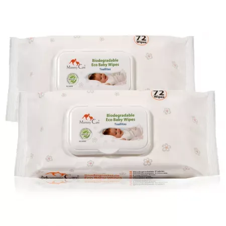 Pachet servetele umede biodegradabile eco pentru bebelusi, 2x72 bucati, Mommy Care