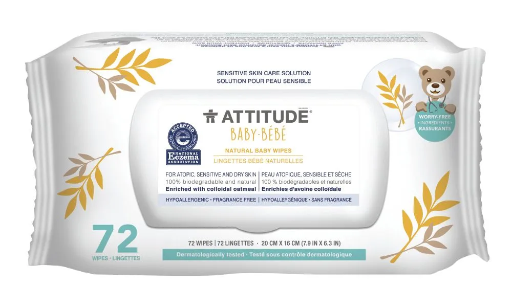 Servetele umede Sensitive Skin Natural, 72 bucati, Attitude