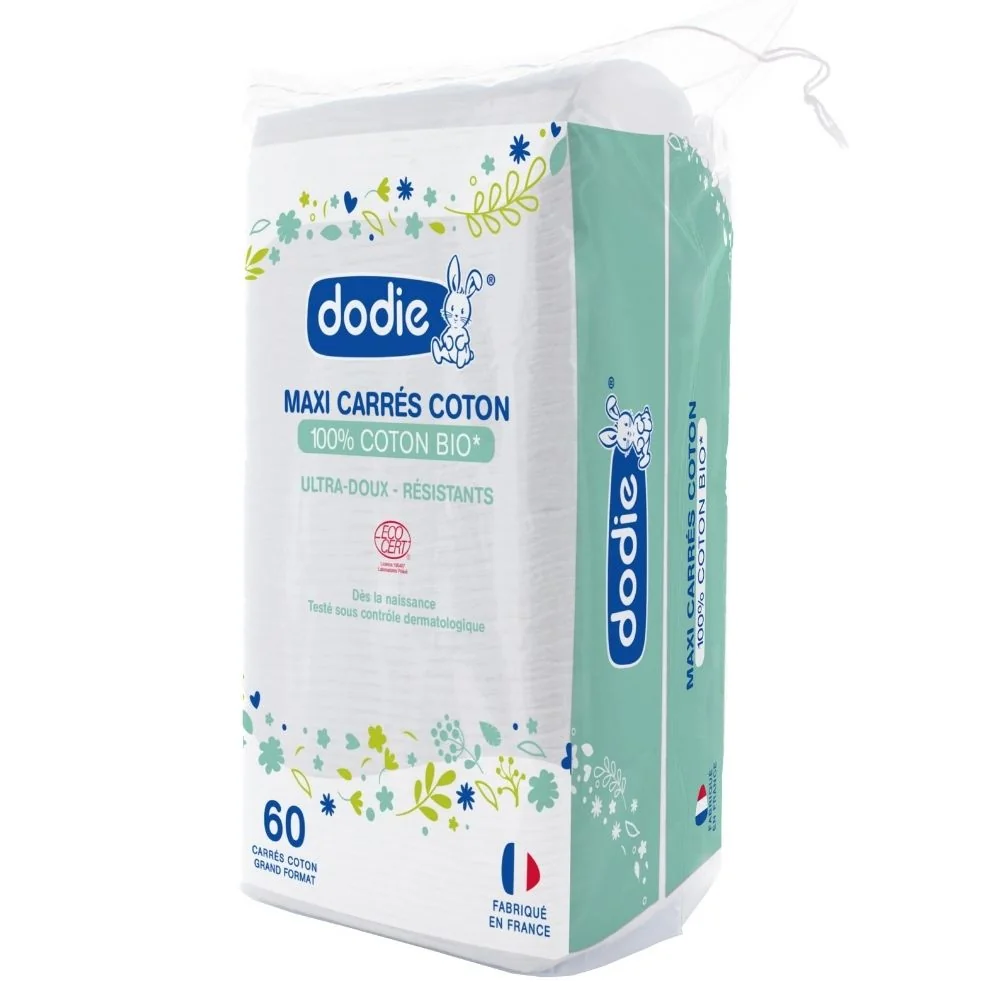 Dischete patrate din bumbac pentru curatare Bio, 60 bucati, Dodie 