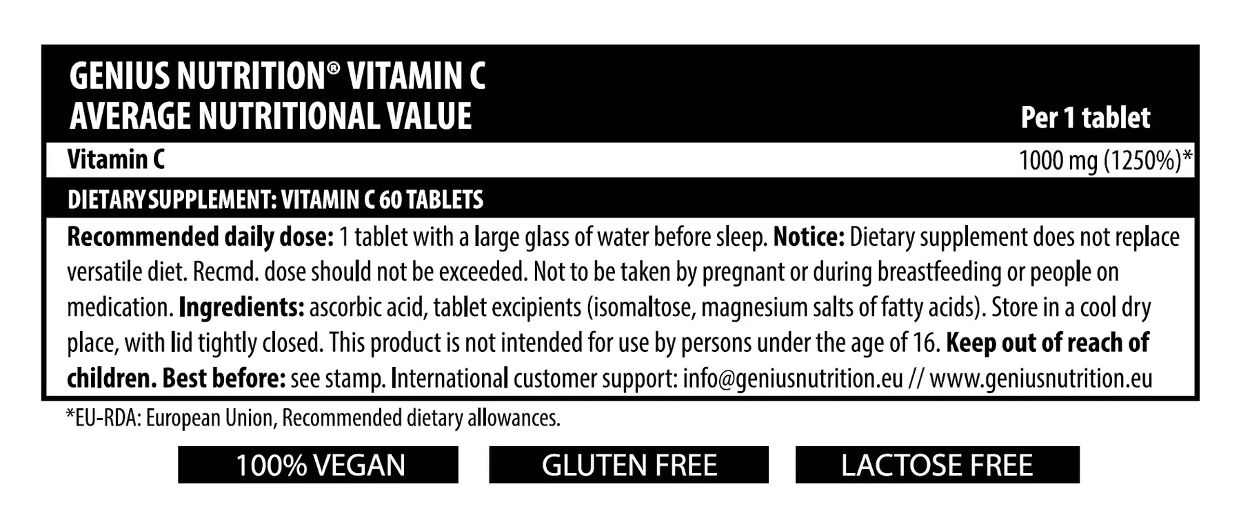 Vitamina C, 60 tablete, Genius Nutrition 