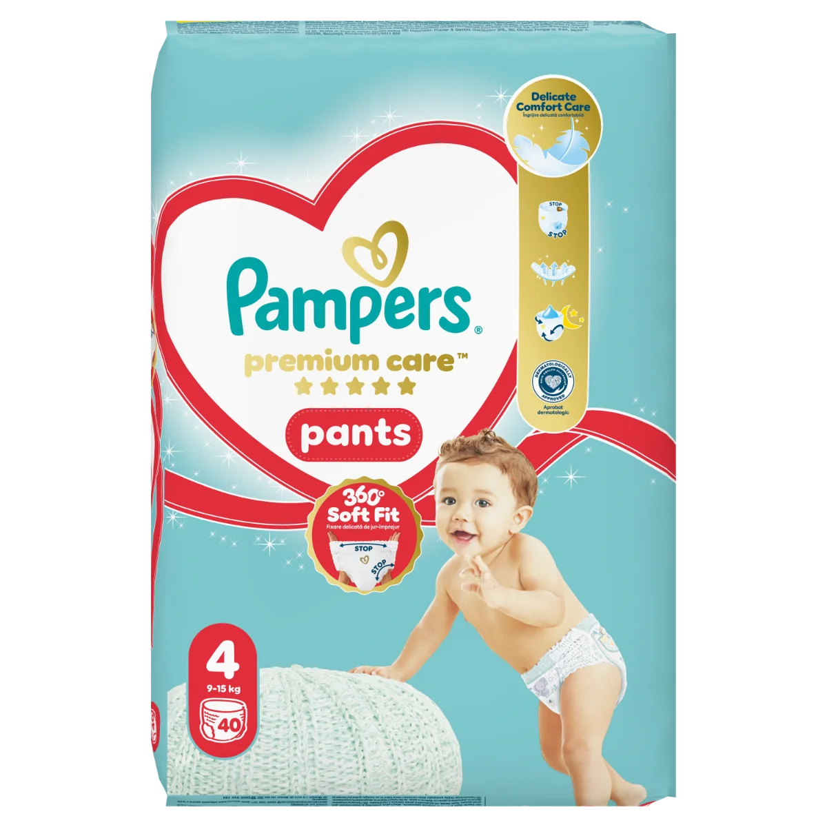 Scutece-chilotel Premium Care Pants Marimea 4 pentru 9-14 kg, 40 bucati, Pampers