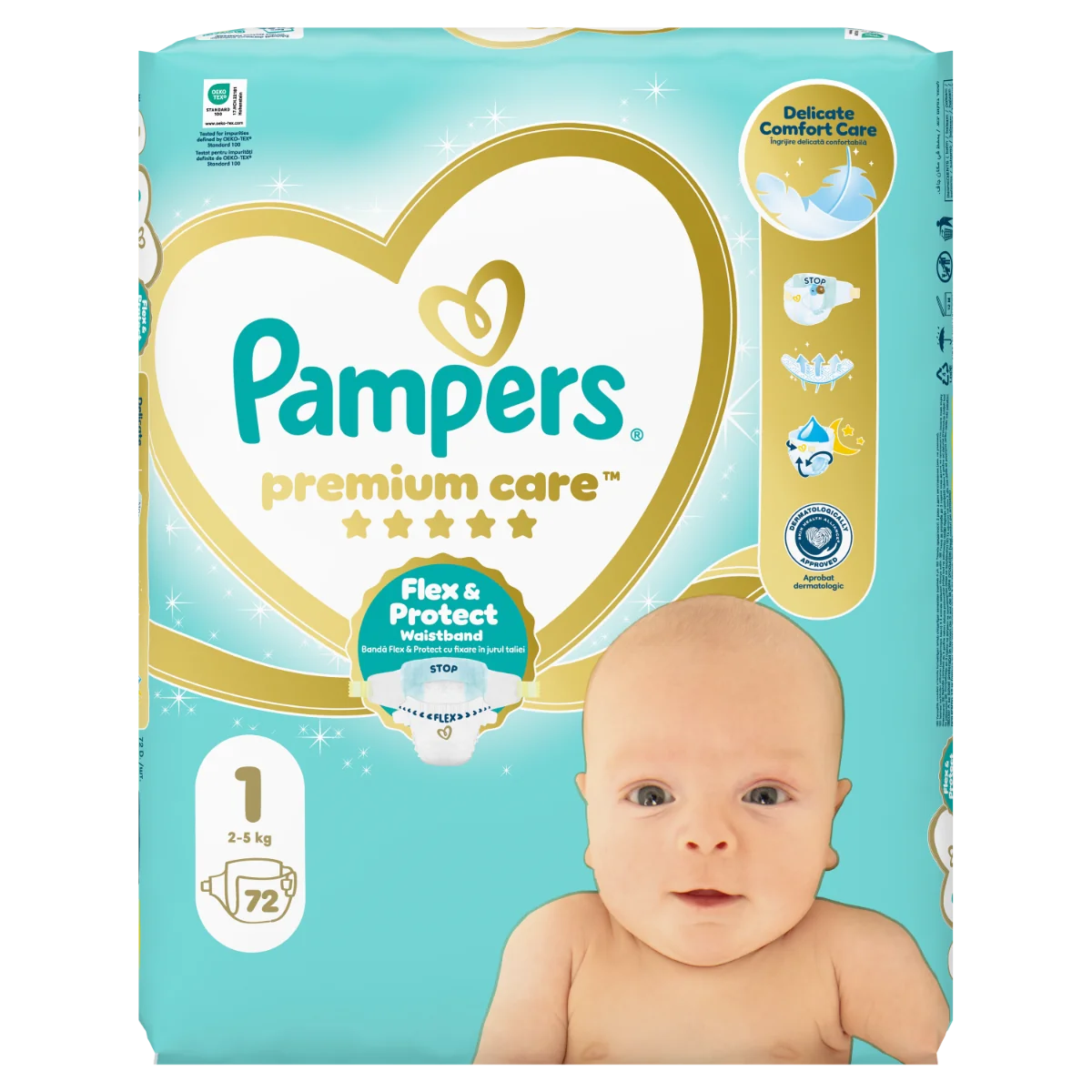 Scutece Premium Care Nr.1 pentru 2-5 kg, 72 bucati, Pampers