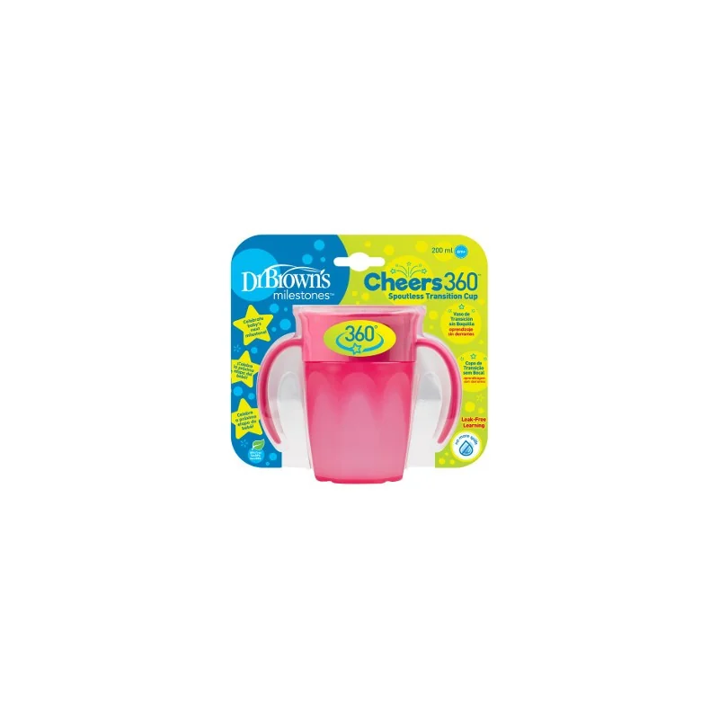 Canita roz cu manere Cheers 360, 200ml, Dr. Brown's