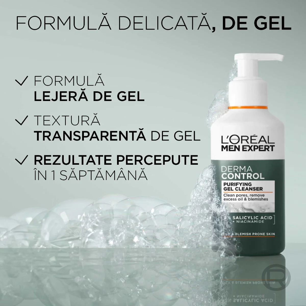 Gel de curatare pentru ten gras cu 2% acid salicilic si niacinamida, 260ml, L'oreal Men Expert