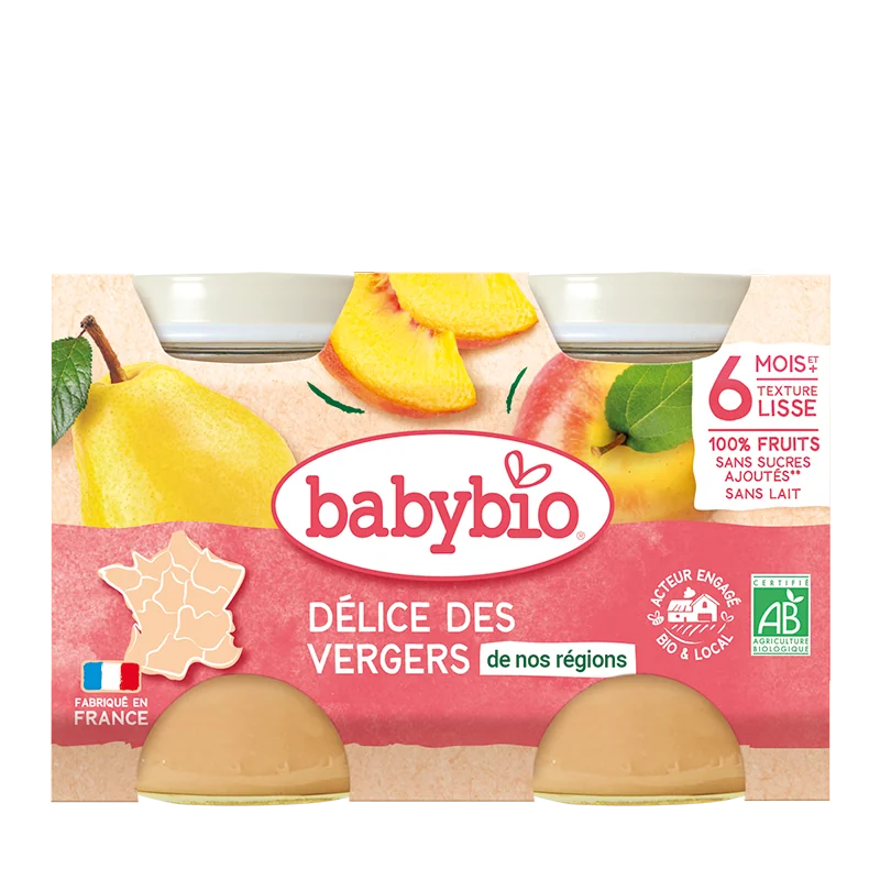Piure de fructe Bio, 2 x 130g, BabyBio