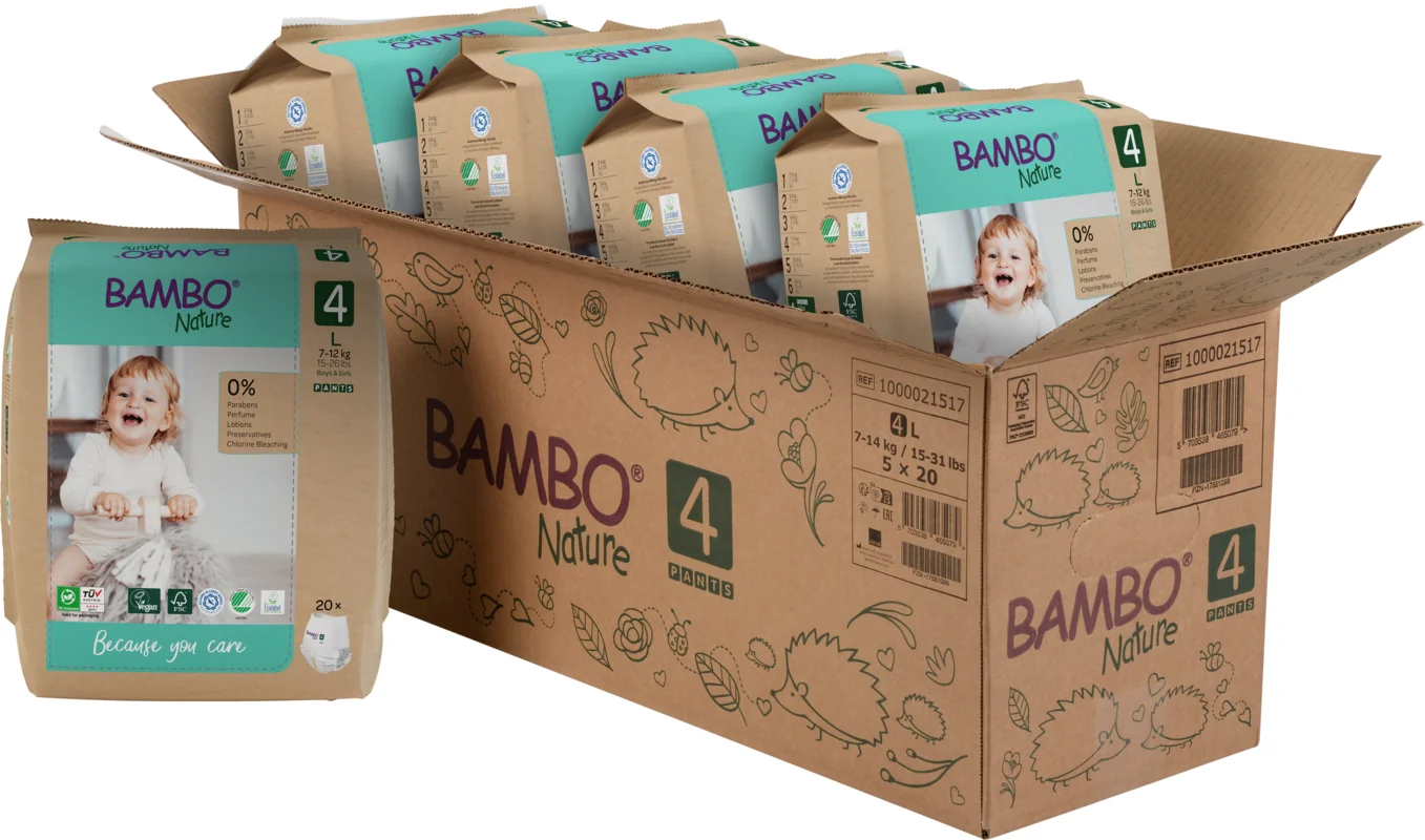 Scutece Eco Paper Bag Pants Marimea Nr. 4 pentru 7-12 kg, 100 bucati, Bambo Nature