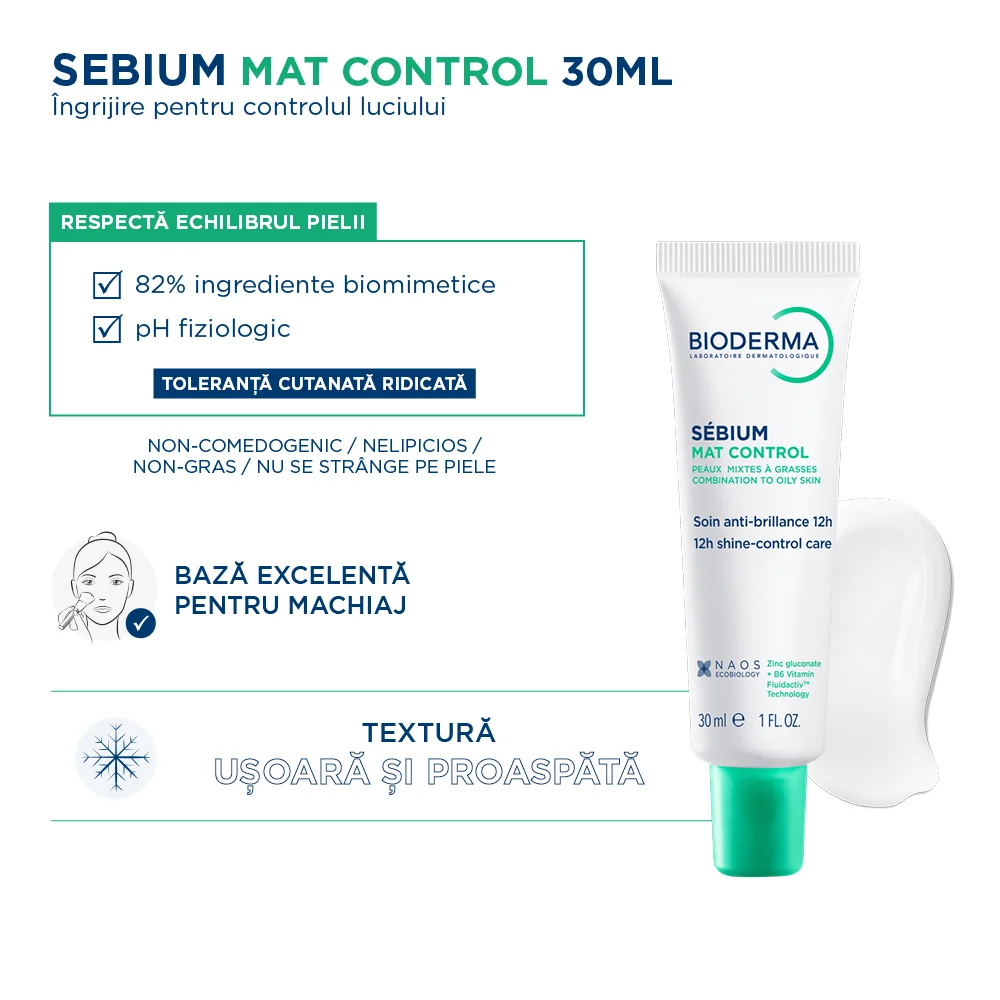 Crema cu efect matifiant Sebium Mat Control, 30ml, Bioderma