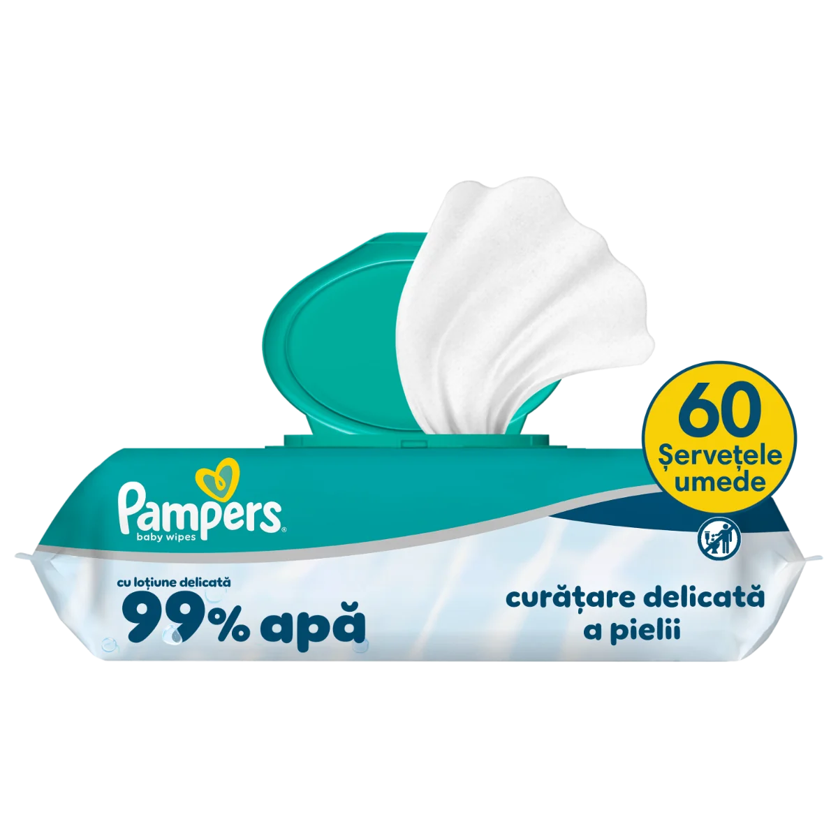Servetele umede 99% apa cu lotiune usoara, 60 bucati, Pampers
