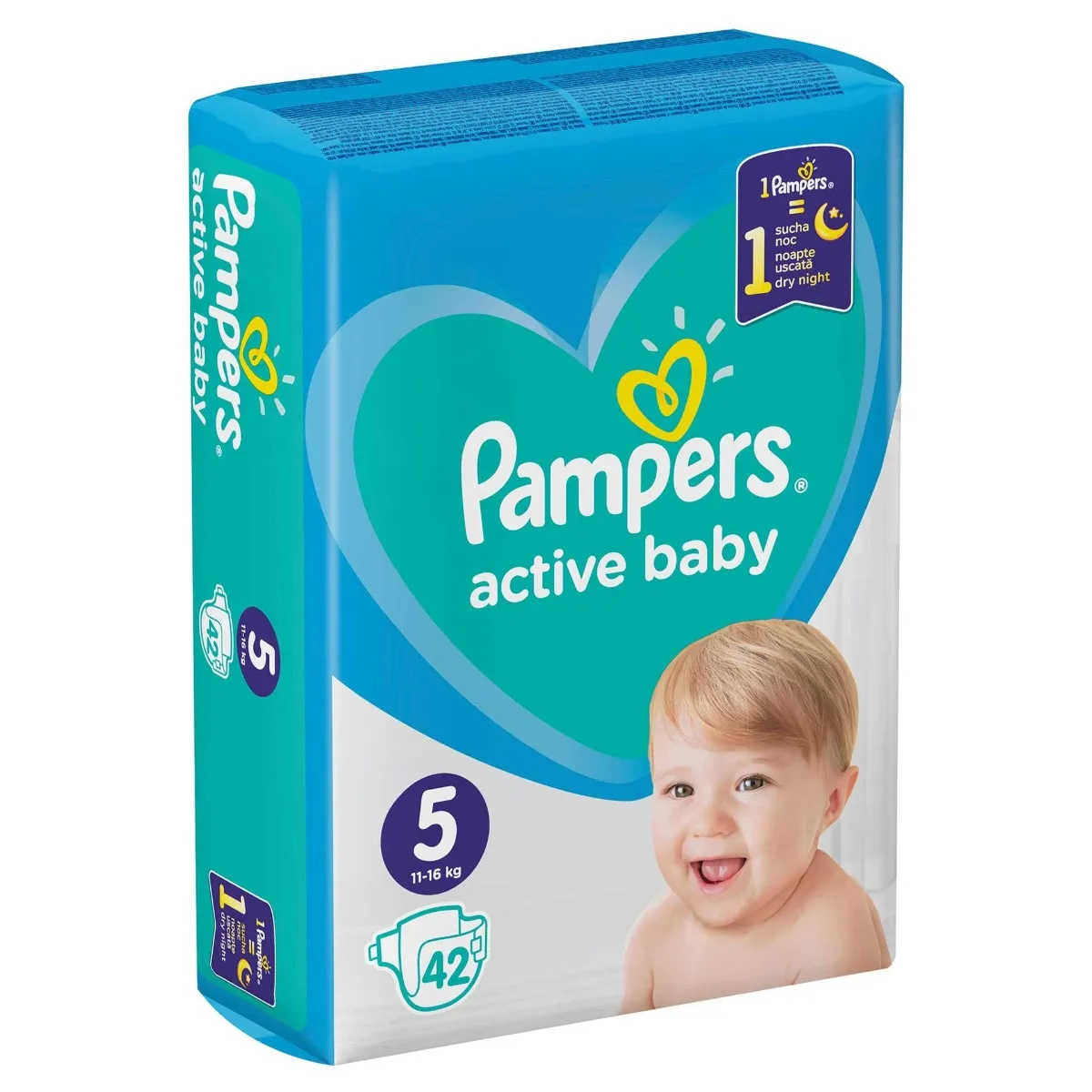 Scutece pentru copii Active Baby marimea 5 pentru 11-16 kg, 42 bucati, Pampers