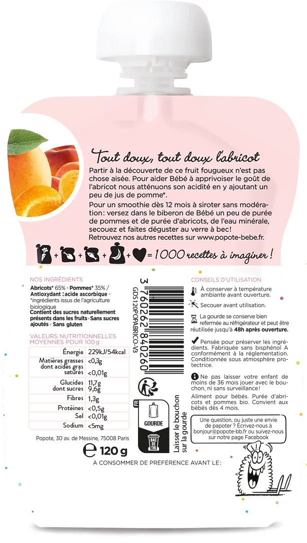 Piure cu caise 4-6 luni Bio, 120g, Popote