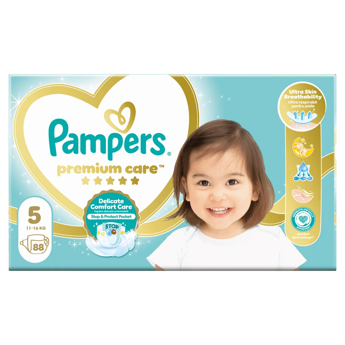 Scutece Premium Care Nr.5 pentru 11-16 kg, 88 bucati, Pampers