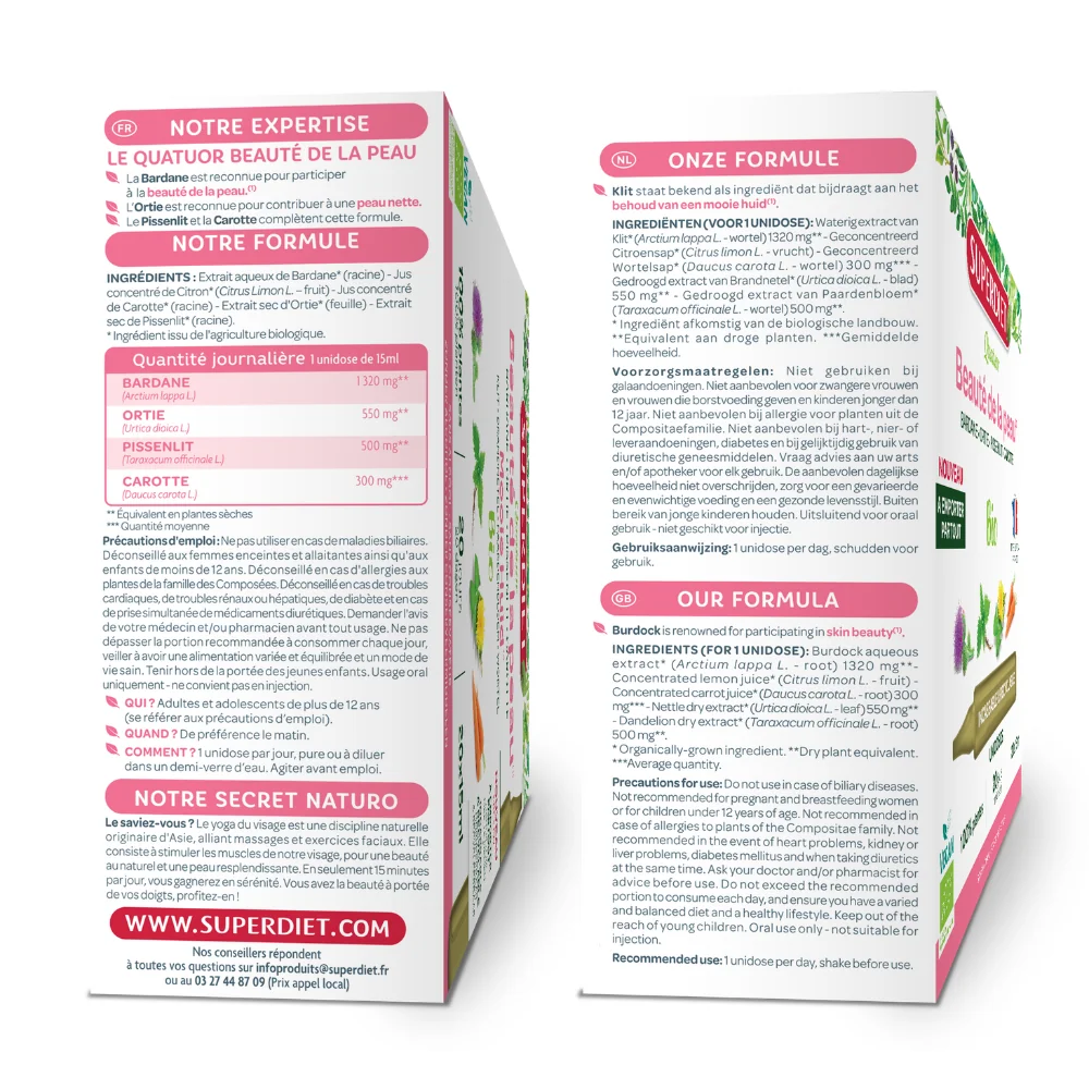 4 Plante pentru sanatatea pielii Bio, 15ml x 20 fiole reciclabile, Superdiet