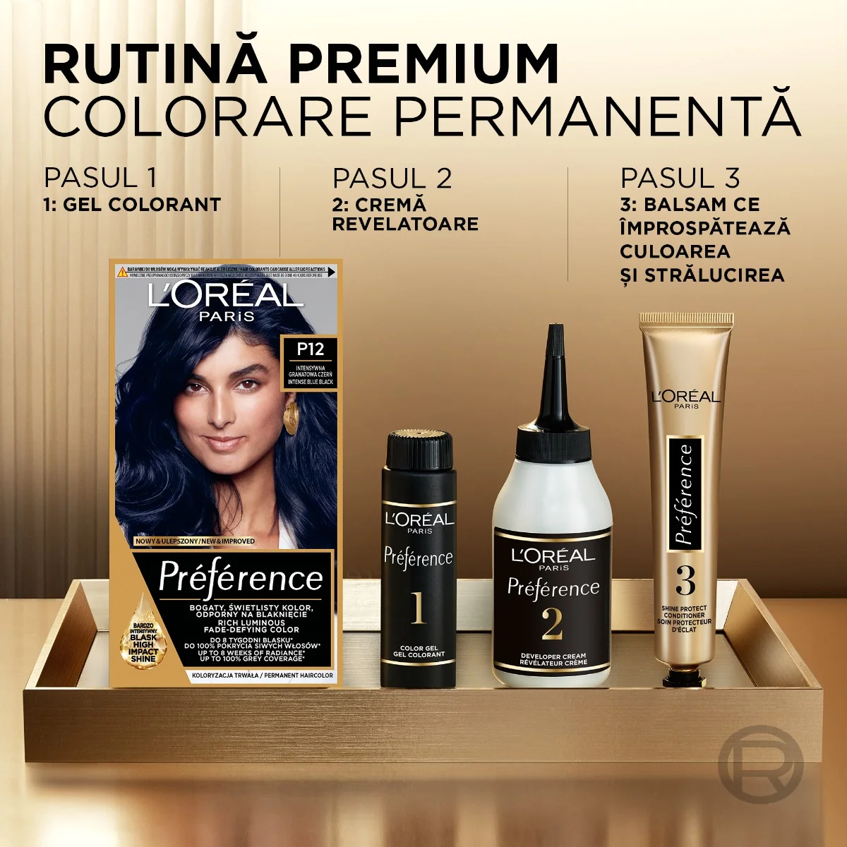 Vopsea de par permanenta cu amoniac Preference P12 Seoul Blue Black Pearl, 174ml, L'Oreal Paris